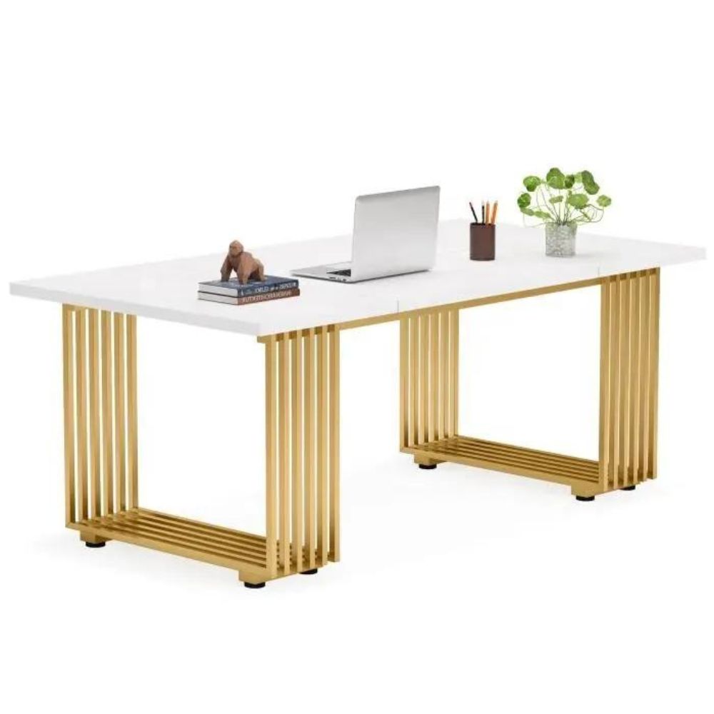 Modern Luxury Office Desk with Gold Frame