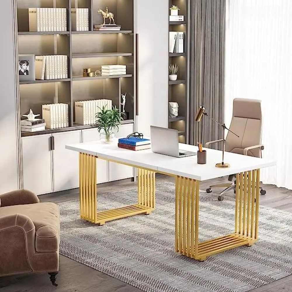 Modern Luxury Office Desk with Gold Frame