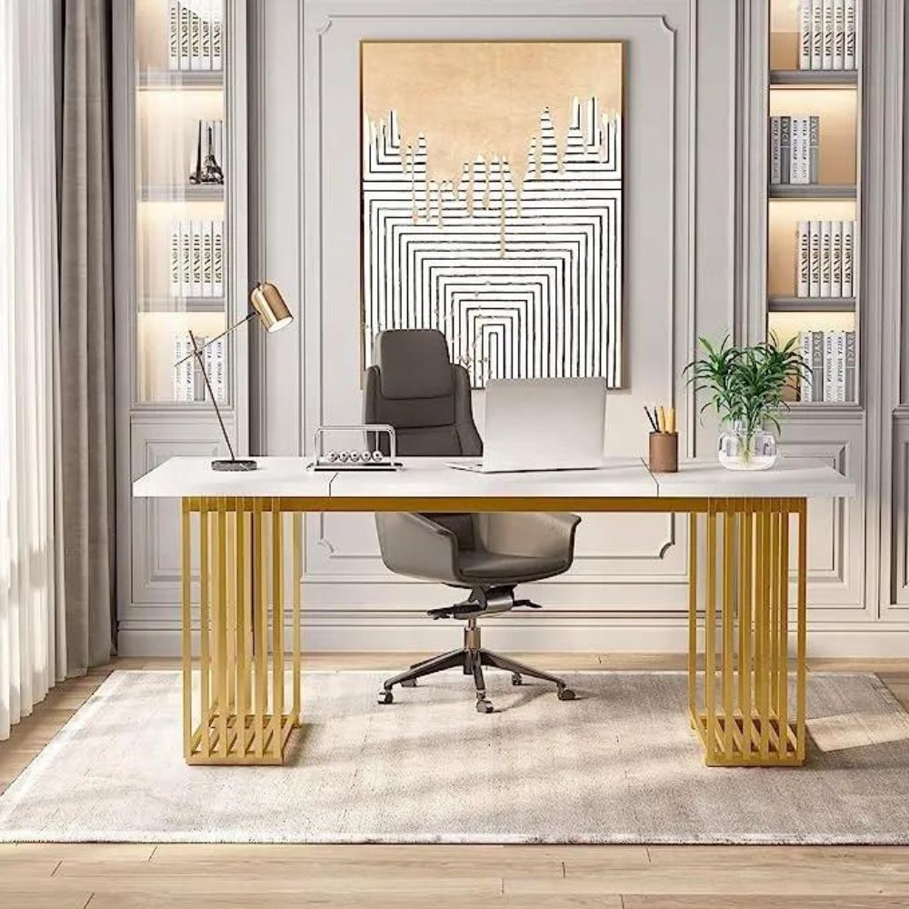 Modern Luxury Office Desk with Gold Frame