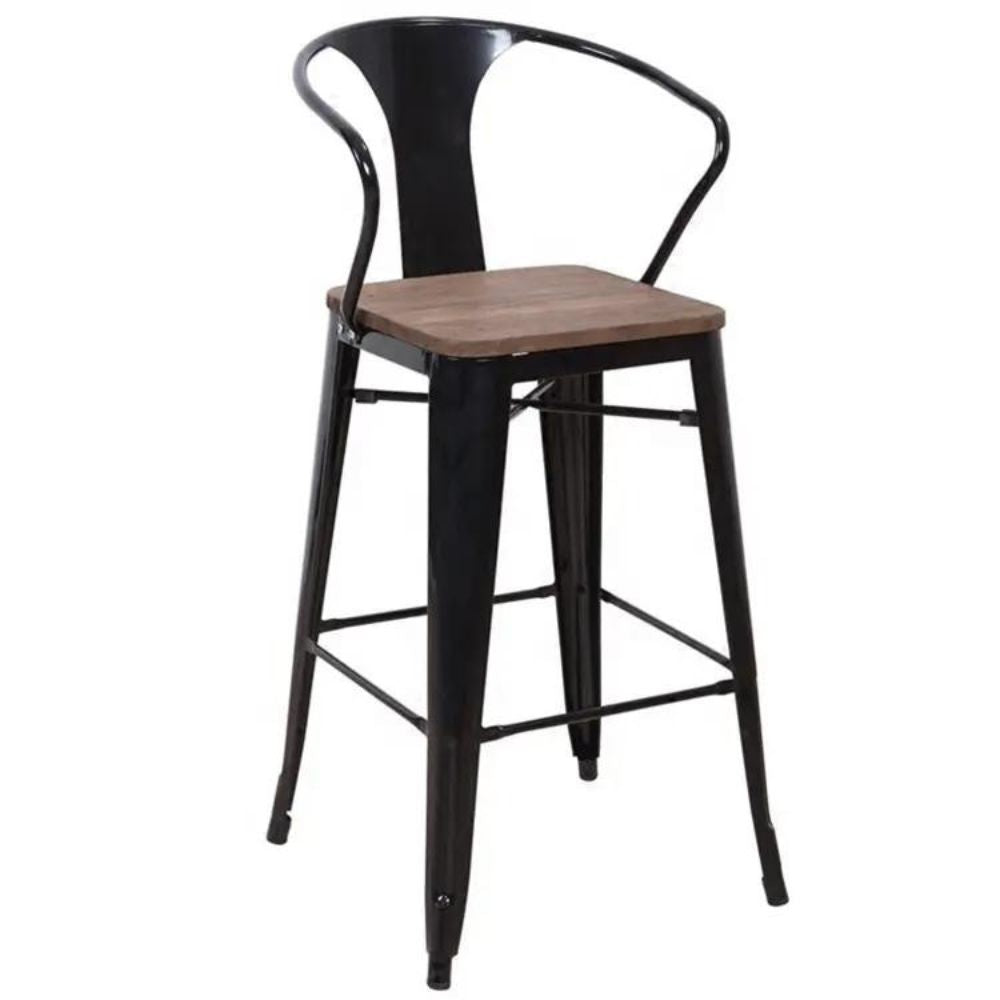 Wood Metal Bar Stools - Set of 4