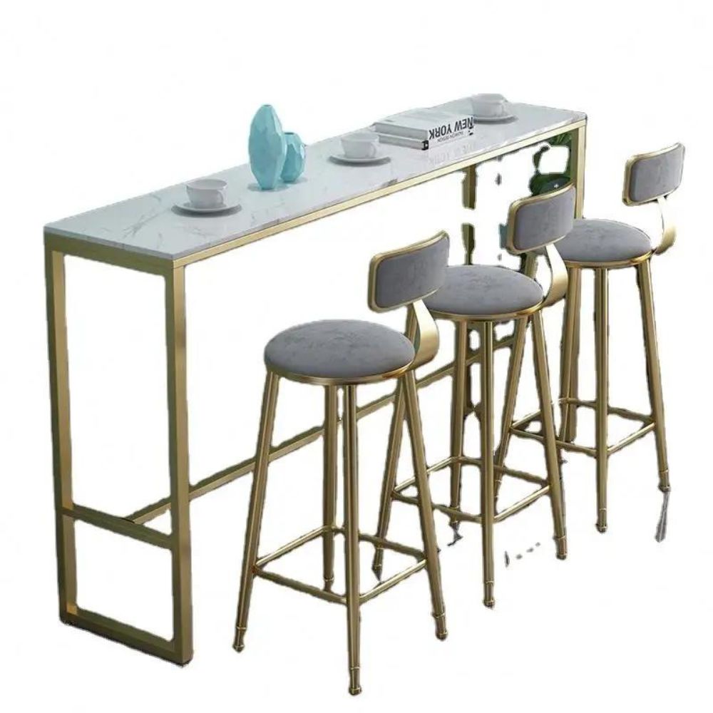 4-Piece White Gold Modern Minimalist Bar Table and Chair