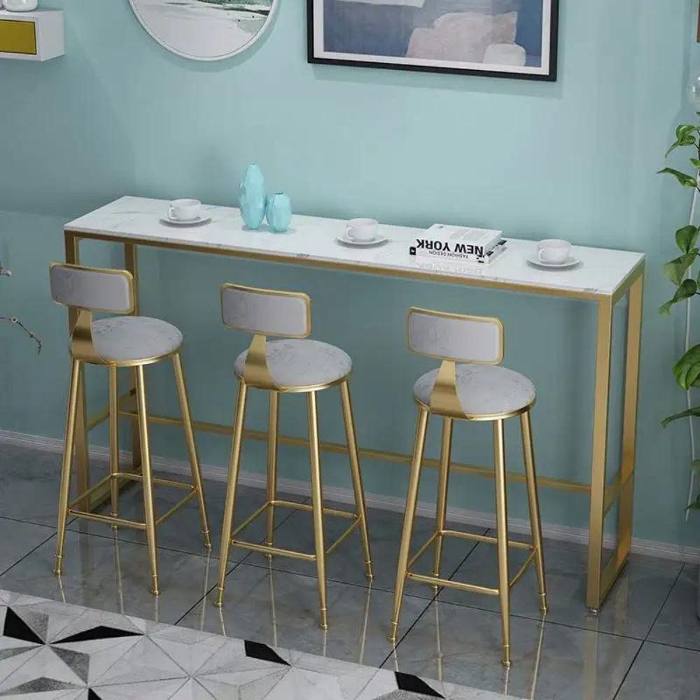 4-Piece White Gold Modern Minimalist Bar Table and Chair