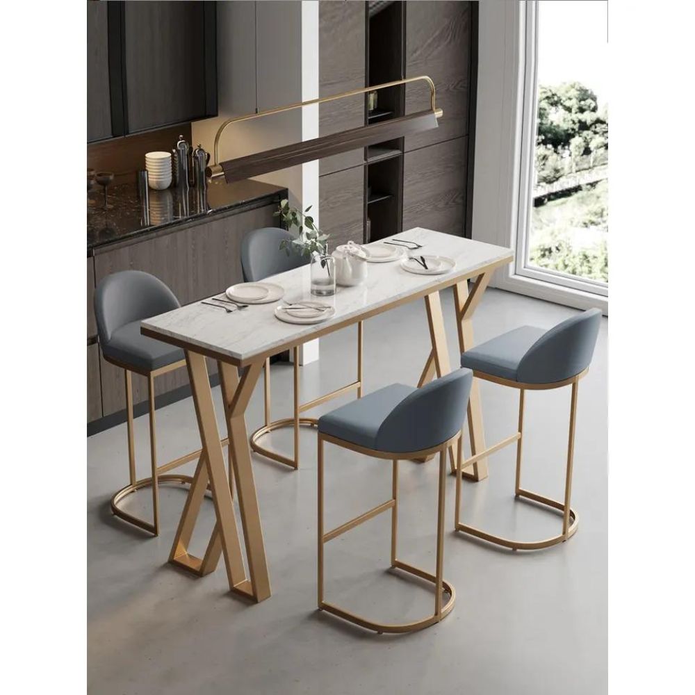 Modern High White Bar Table With Golden High Legs